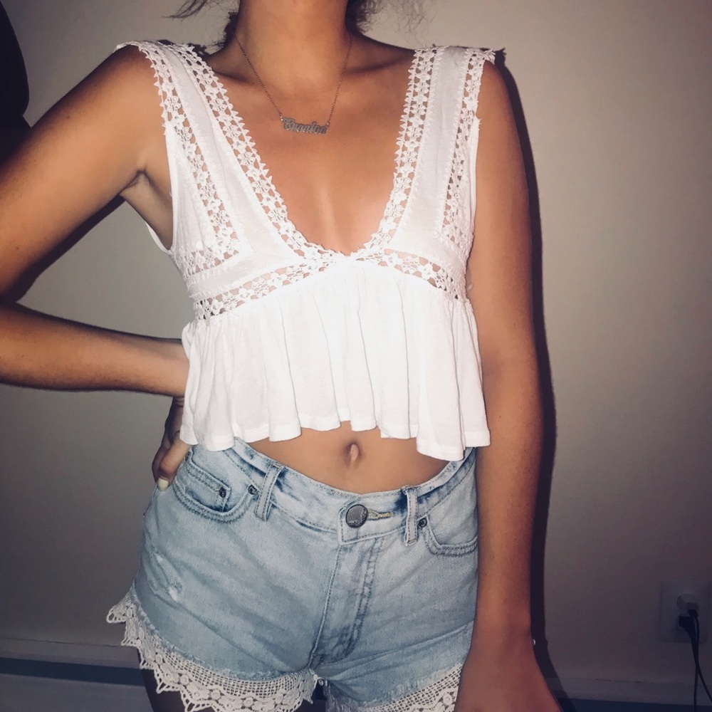 Urban Outfitters White Lace Flow Crop Top!